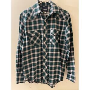 Wrangler Mens Size Medium Long Sleeve Button‎ Down Plaid Flannel Shirt